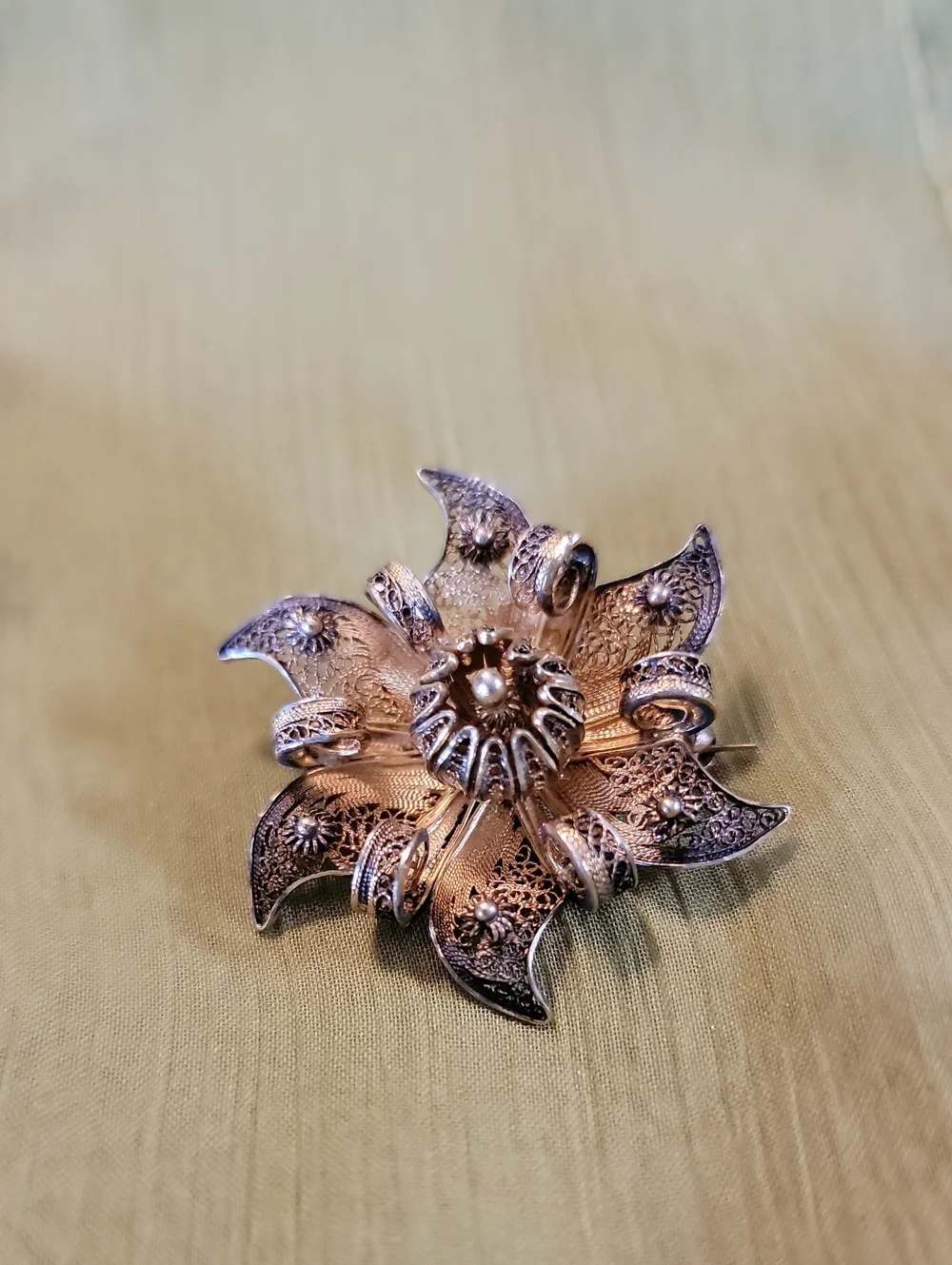 Vintage Sterling Silver Gold Accent Tone Flower Brooch